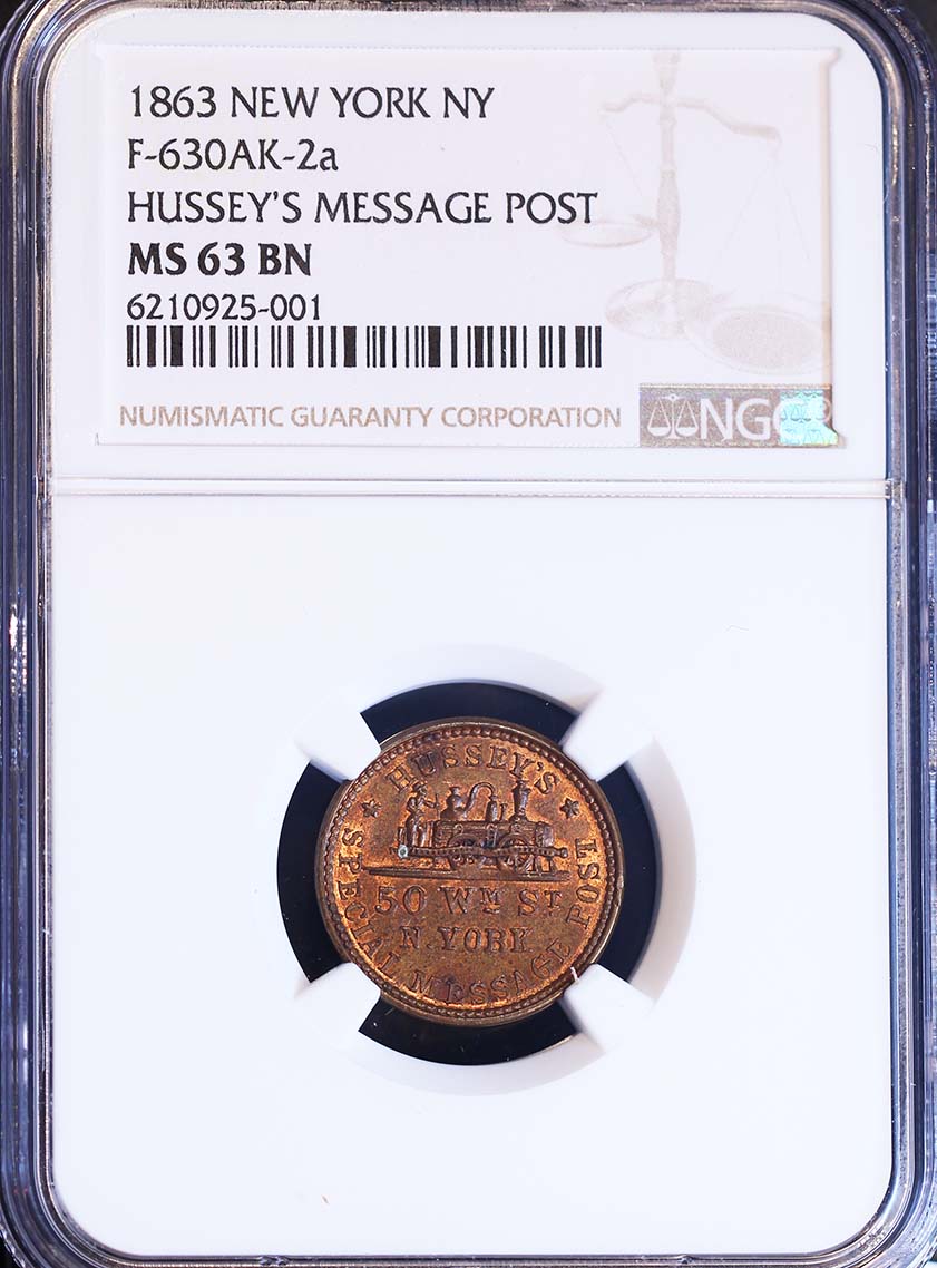 1863 Token NEW YORK NY F-630AK-2a HUSSEY'S MESSAGE POST