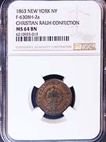 1863 Token NEW YORK NY F-630BH-2a CHRISTIAN RAUH CONFECTION