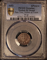 Colonials 1652 6 Pence Pine Tree, With Pellets