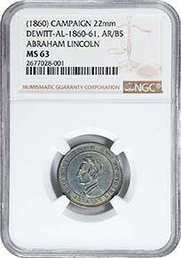 1860 Token-Fuld-506/510A b, Cunningham 5-080Btp, King-58, DeWitt-AL 1860-61. Rarity-8. Silvered Bras
