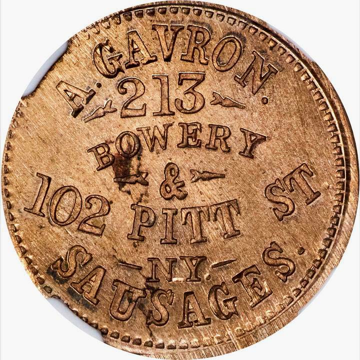 (1861-65) Token NEW YORK NY F-630AB-4d A. Gavron, Sausages