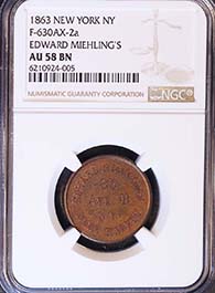 1863 Token F-630AX-2a NY,NY Edward Miehling's