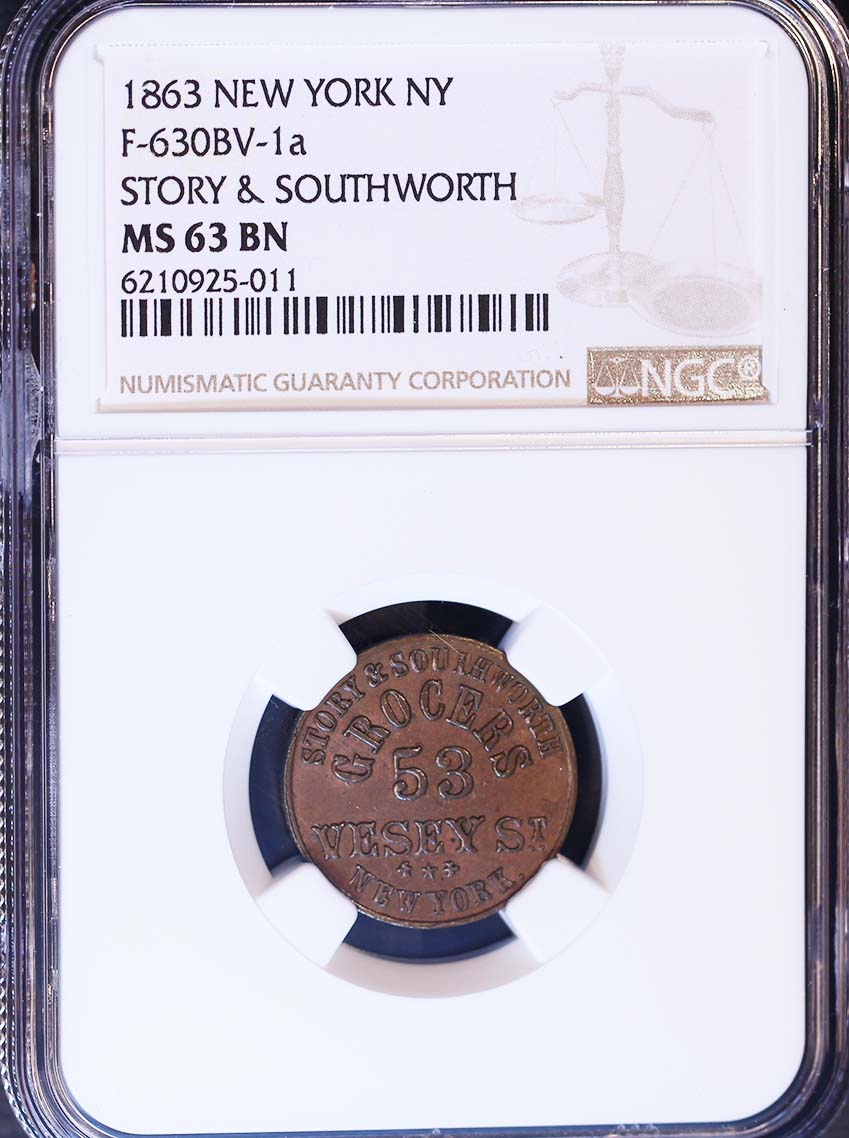 1863 Token NEW YORK NY F-630BV-1a STORY & SOUTHWORTH