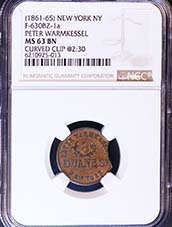 (1861-65) Token NEW YORK NY F-630BZ-1a PETER WARMKESSEL