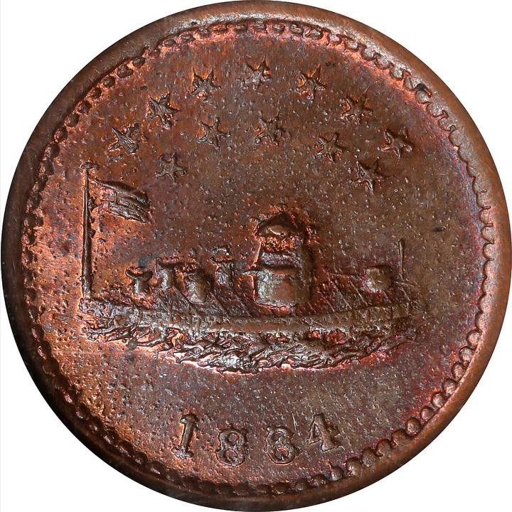 1864 Token Monitor / OUR NAVY. Fuld-241/338 a. Rarity-2. Copper. Plain Edge.