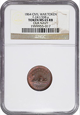 1864 Token Monitor / OUR NAVY. Fuld-241/338 a. Rarity-2. Copper. Plain Edge.