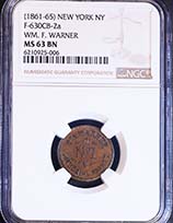 (1861-65) Token NEW YORK NY F-630CB-2a WM. F. WARNER