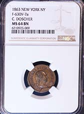 1863 Token NEW YORK NY F-630V-7a C. DOSCHER